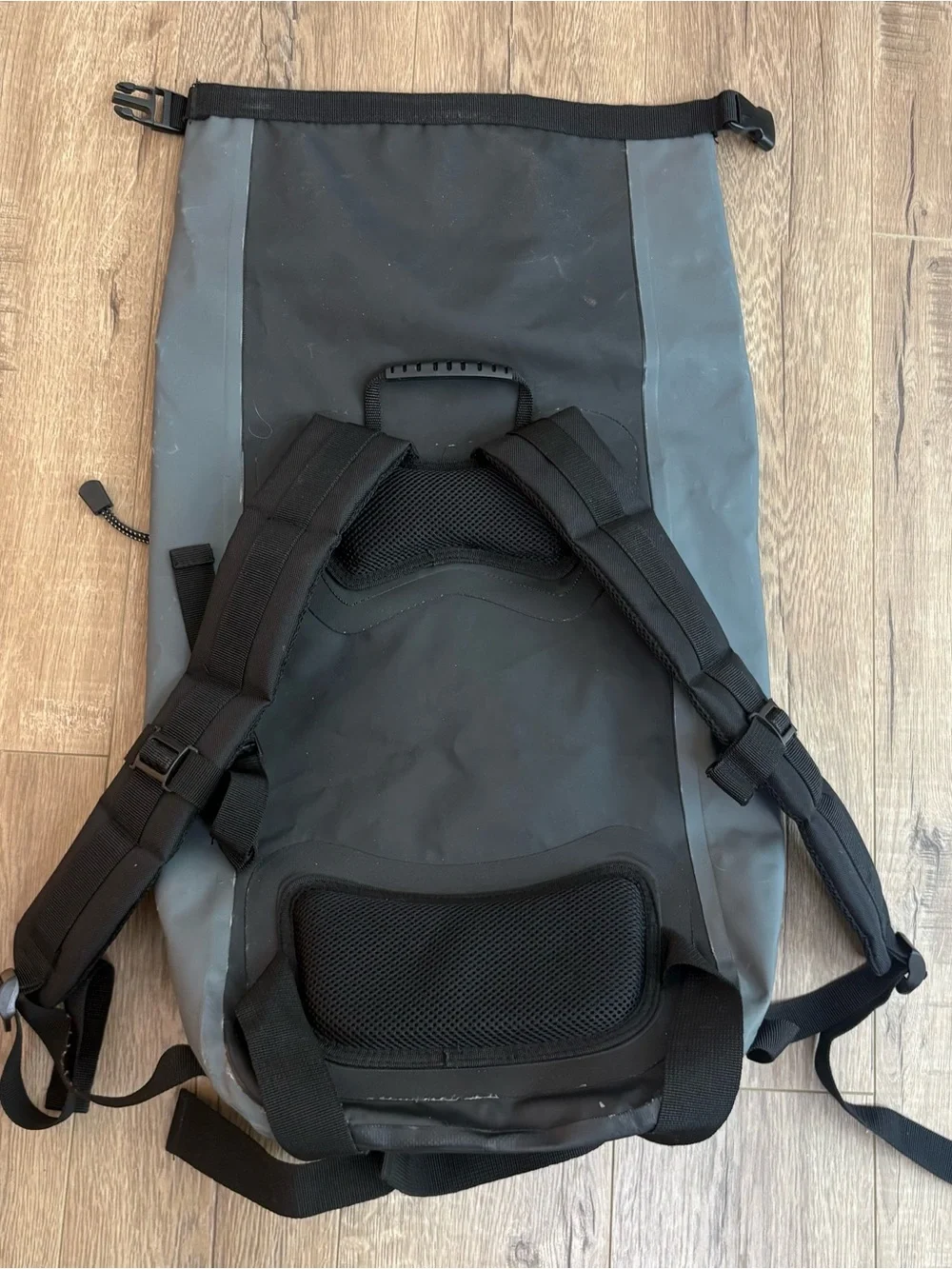 Men’s Gray & Black Waterproof Roll-Top Backpack with Red Logo